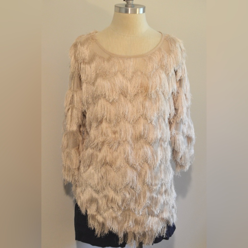 Joie Cream Fringe Flapper Blouse Size Small